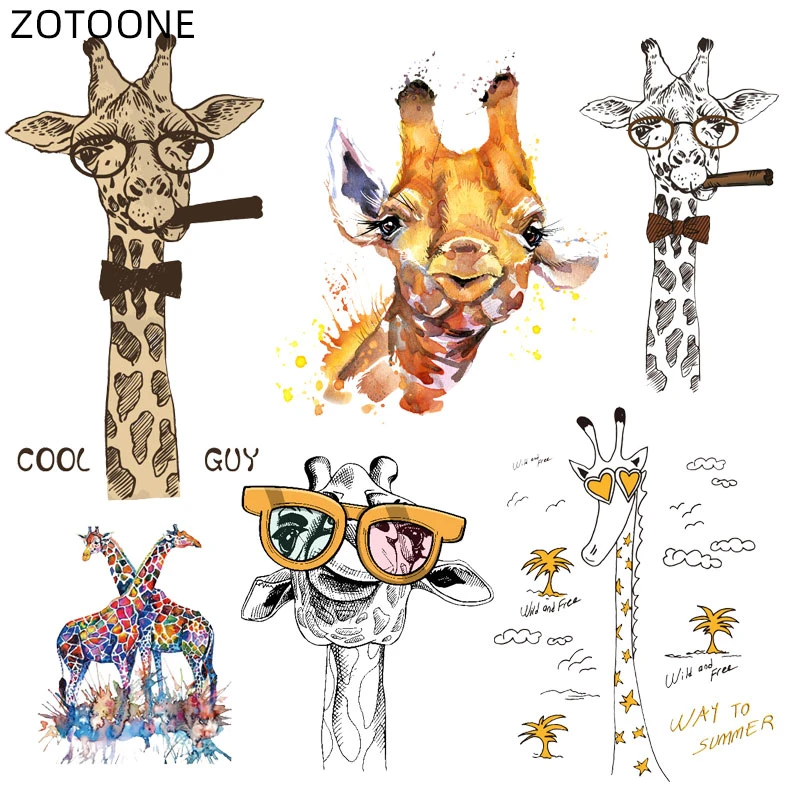 ZOTOONE Cute Giraffe Patch Iron on Heat Transfer Patch for Kids Cartoon Animal Stickers for Clothing Diy T-shirt Appliques E