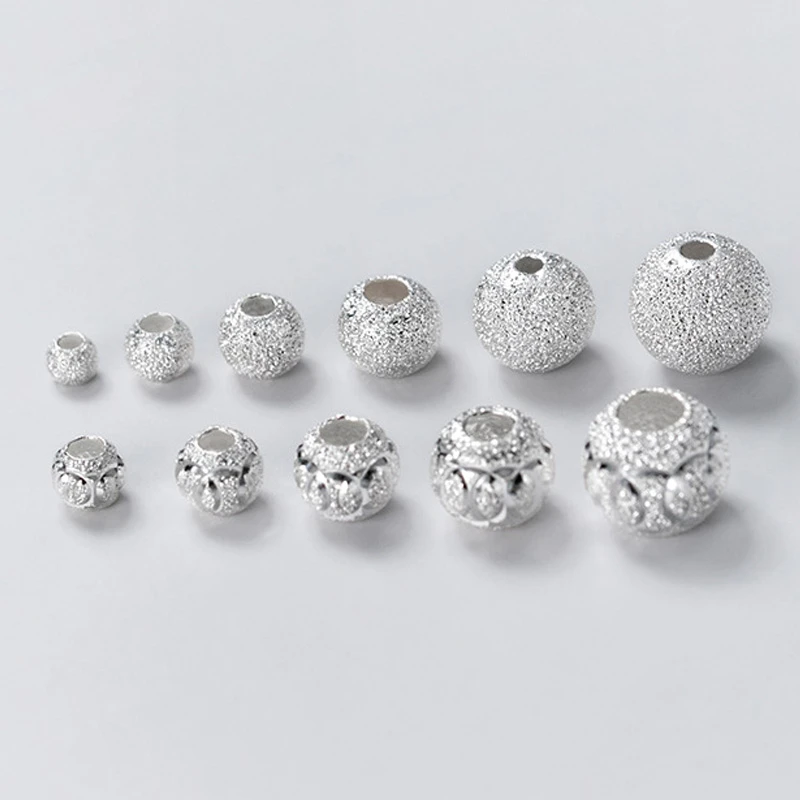 10pcs/lot 925 Sterling Silver Matte Round Beads 3mm 4mm 5mm 6mm Hand Made Big Hole Spacer Beads DIY Jewelry Making Accessories