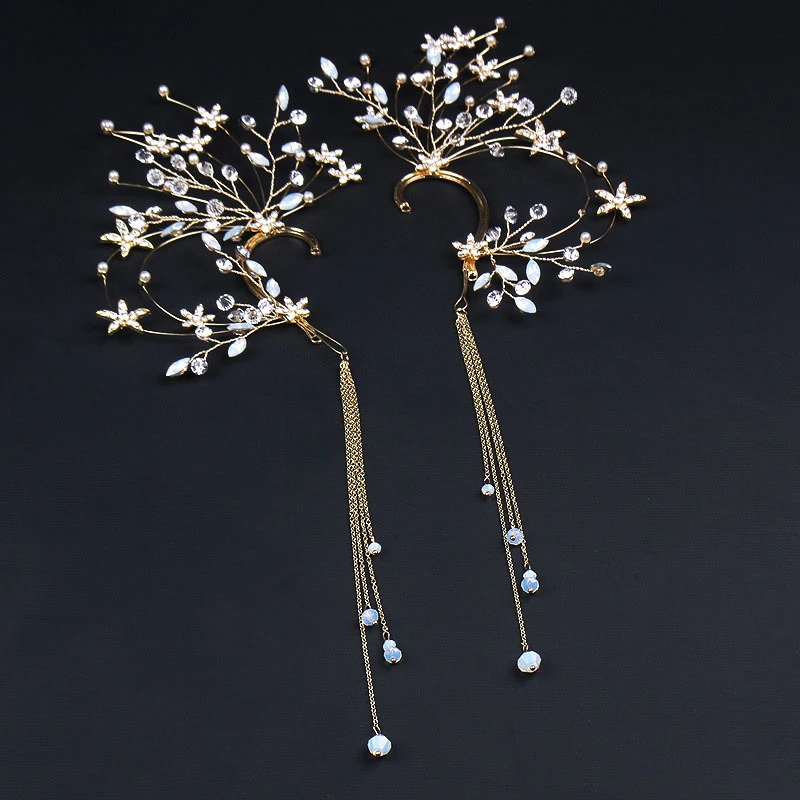 1pair bride ear hanging earrings women daily ear hang tassle flower decoration wedding accessories