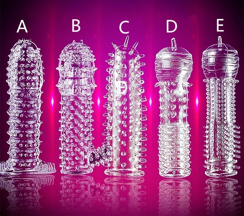 Adult Sex Toy Extension Reusable Condom Penis Sleeve Male Enlargement Time Delay Spike Clit Massager Cover Crystal Clear Condoms