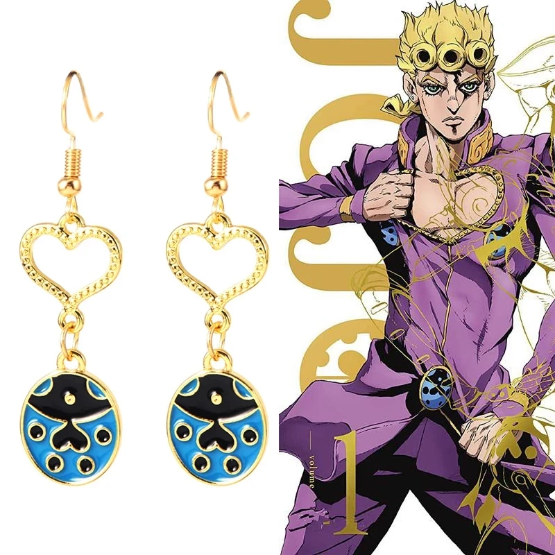 Anime JoJo's Bizarre Adventure Golden Wind Giorno Giovanna Cosplay Eardrop Earring Ladybird For Women Men Cosplay Jewelry