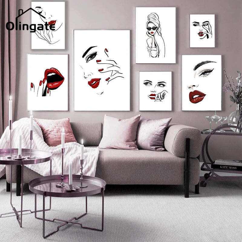 Fashion Makeup Poster Prints Sexy Beauty Woman Quotes Wall Art Nordic Eyelash Red Lips Canvas Painting Wall Picture Home Decor