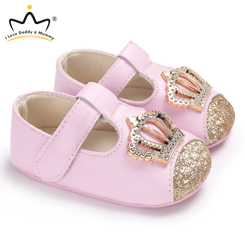 New Baby Shoes Cute Pink Crown Flower Bows Princess Baby Girl Shoes Cotton Mary Jane Newborn Shoes Toddler Infant First Walkers