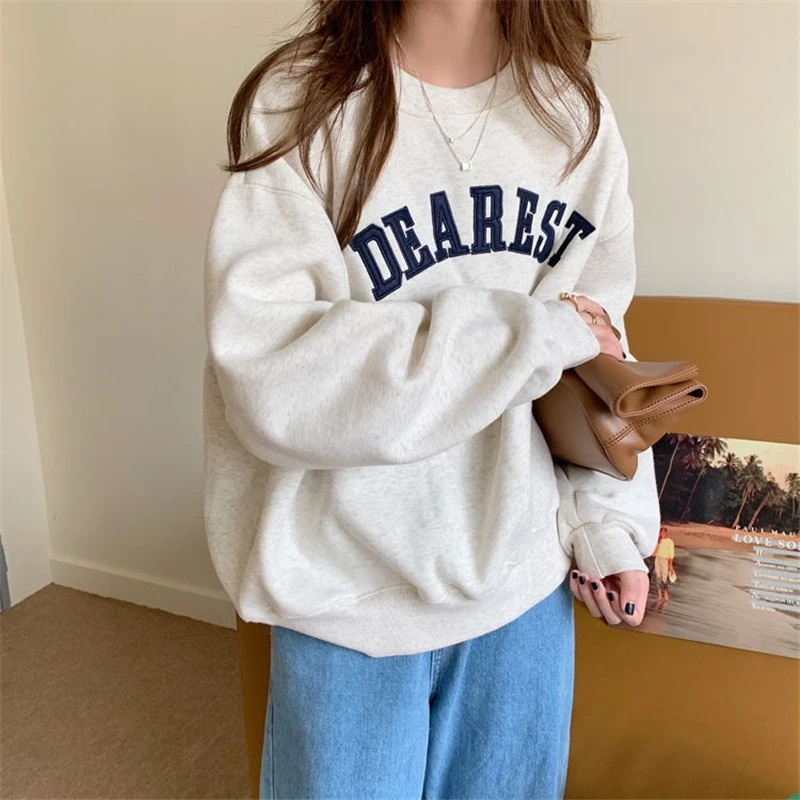 Oversized Hoodie Aesthetic Round Neck Plus Size Sweetshirts Casual Clothes for Women Full Sleeve Ladies Elegant Loose Sweatshirt