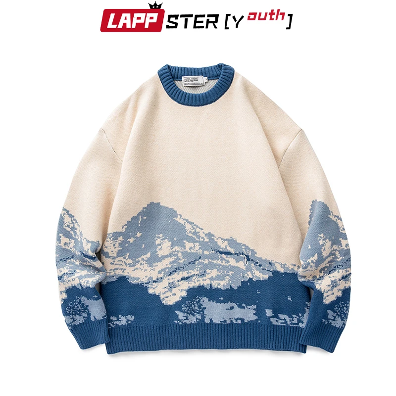 LAPPSTER-Youth Men Harajuku Moutain Winter Sweaters 2021 Pullover Mens Oversized Korean Fashions Sweater Women Vintage Clothes