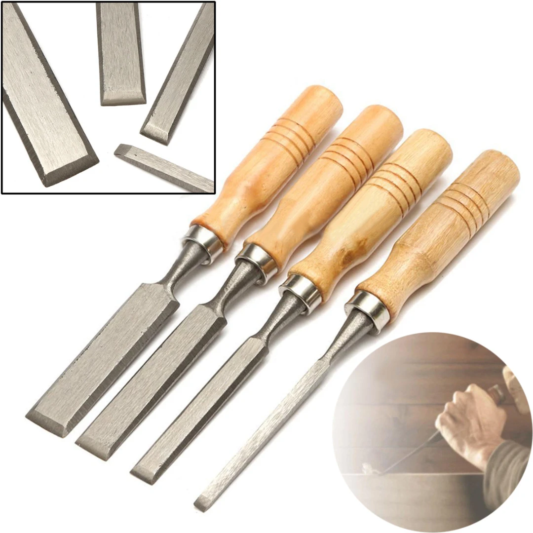 4Pcs/Set Wood Carving Chisel 8/12/16/20mm Woodworking Carving Hand Chisels DIY Tool Kit Steel Blade with Wooden Handle