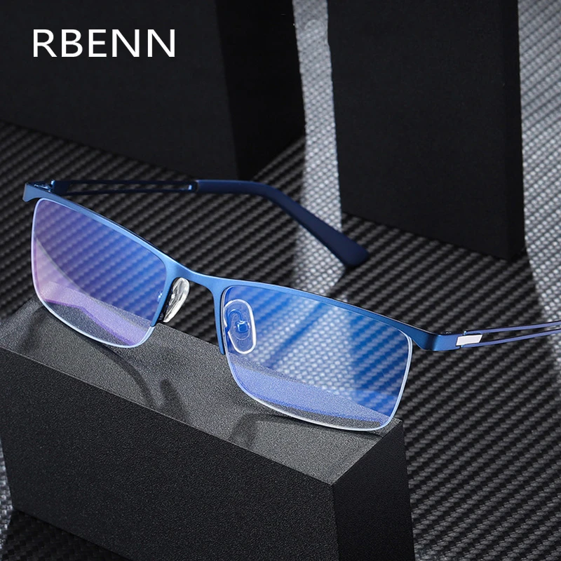 RBENN Ultralight Half Frame Reading Glasses Men Anti Blue Light Metal Presbyopia Computer Reader with Diopter +1.75 2.25 2.75