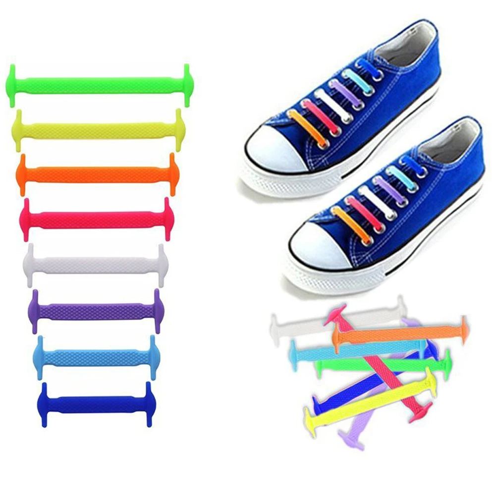 16Pcs/Set Silicone Elastic Shoelaces Special No Tie Shoelace Lacing Kids Adult Sneakers Quick Shoe Lace Rubber Creative Shoelace