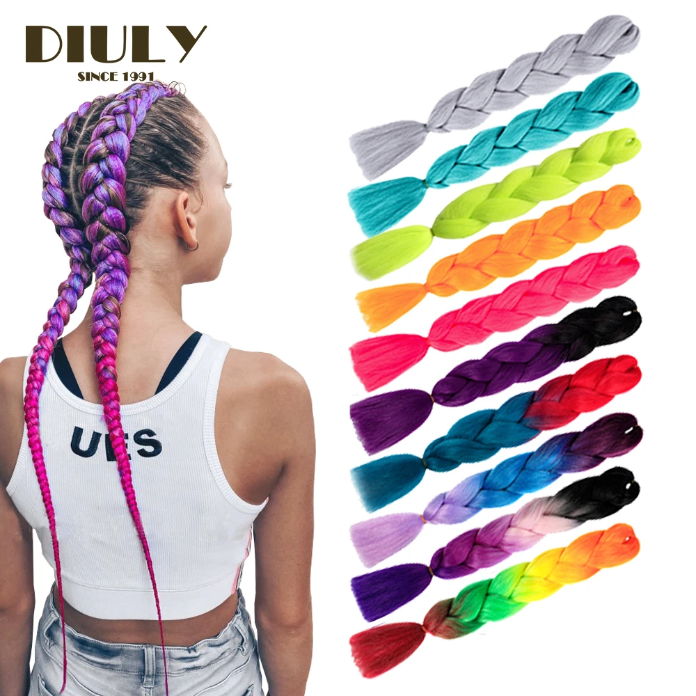 Diuly Jumbo Braids Synthetic Hair High Temperature Fiber 100 Colour 24in 100g African Braided Hair Extensions Ombre Braiding