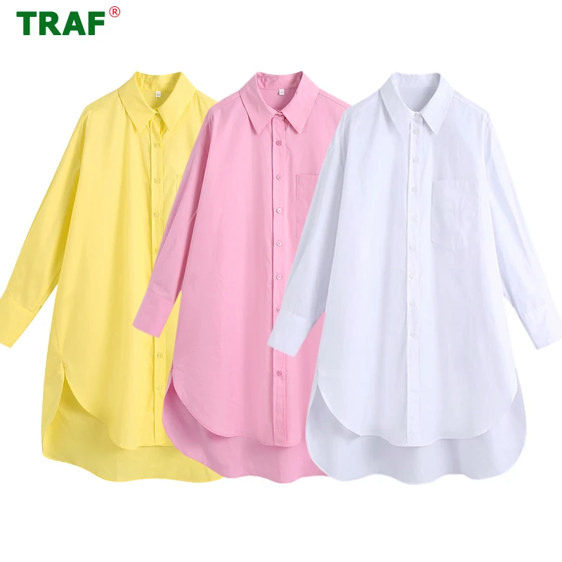 MUJER Za White Oversize Shirt Women Button Up Long Shirt Women Collared Shirts Woman 2021 Summer Blouses Long Sleeve Top Female