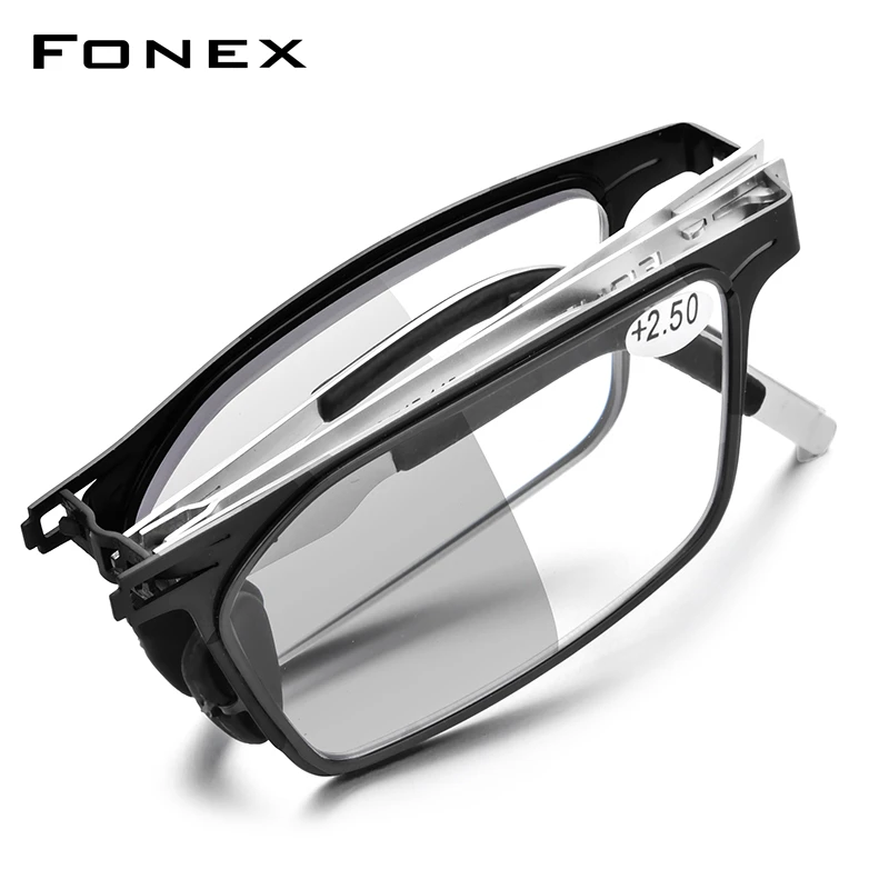 FONEX Photochromic Gray Anti Blue Blocking Folding Reading Glasses Men Women 2021 Hyperopia Reader Screwless Eyeglasses LH015