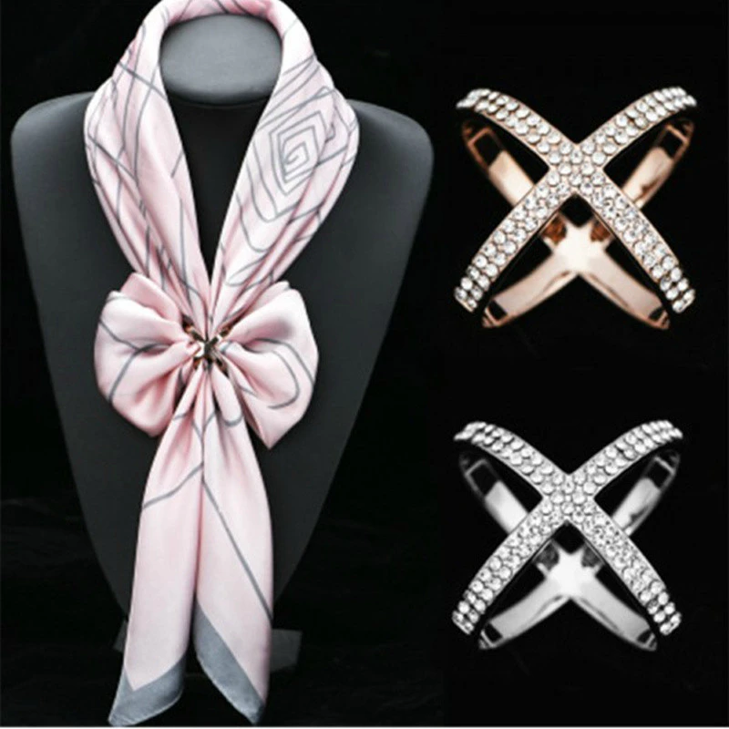 Cross Brooches X Shape Scarf Buckle Crystal Brooches For Women Hollow Scarves Buckle Brooch Jewelry Clothing Accesories