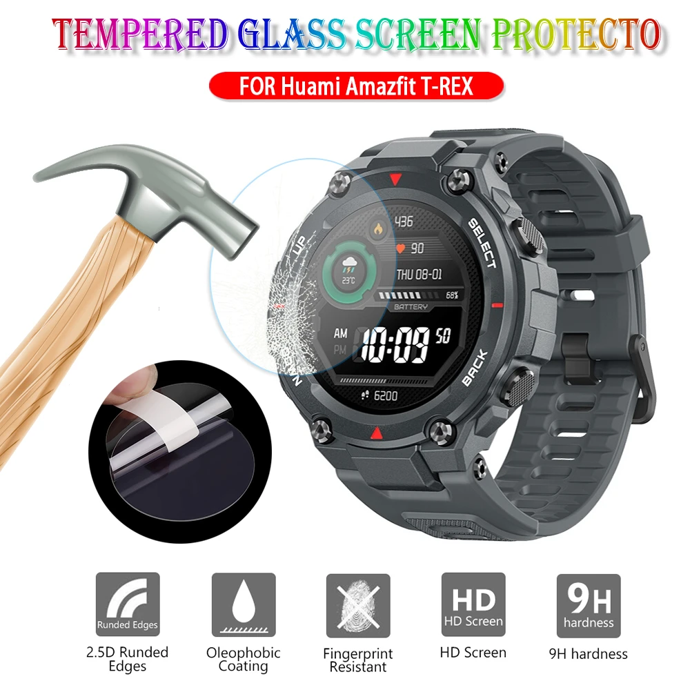 9H HD Tempered Glass Protective Film For Xiaomi Smartwatch Huami Amazfit T-Rex/Pro Smart Watch Screen Protector Accessories