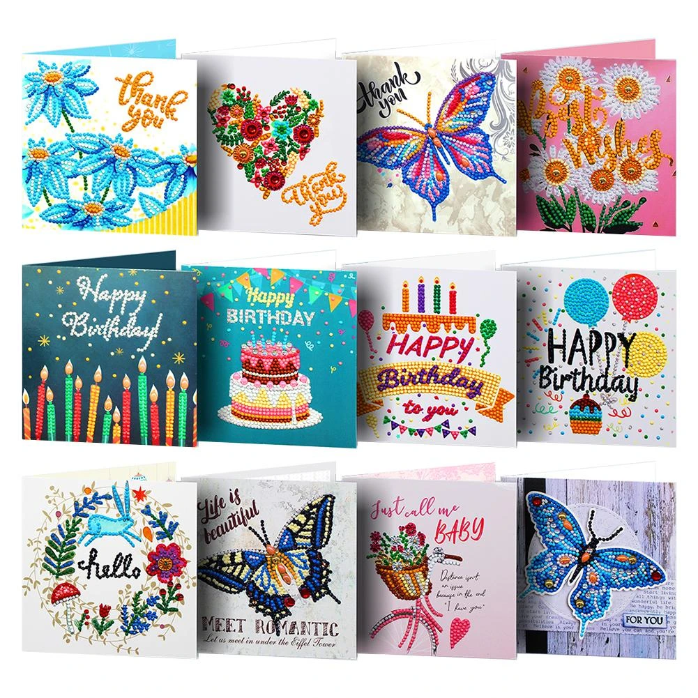 Diamond Painting Cards Happy Birthday Cards 5D DIY Special Diamond Painting Card Postcards Birthday Xmas Gift for Girls