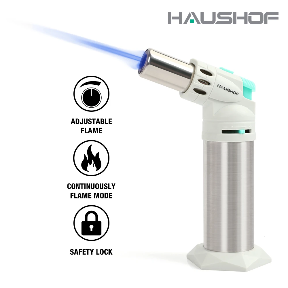 HAUSHOF Refillable Kitchen Torch Adjustable Flame for DIY Creme Brulee BBQ Baking Butane Gas Not Included