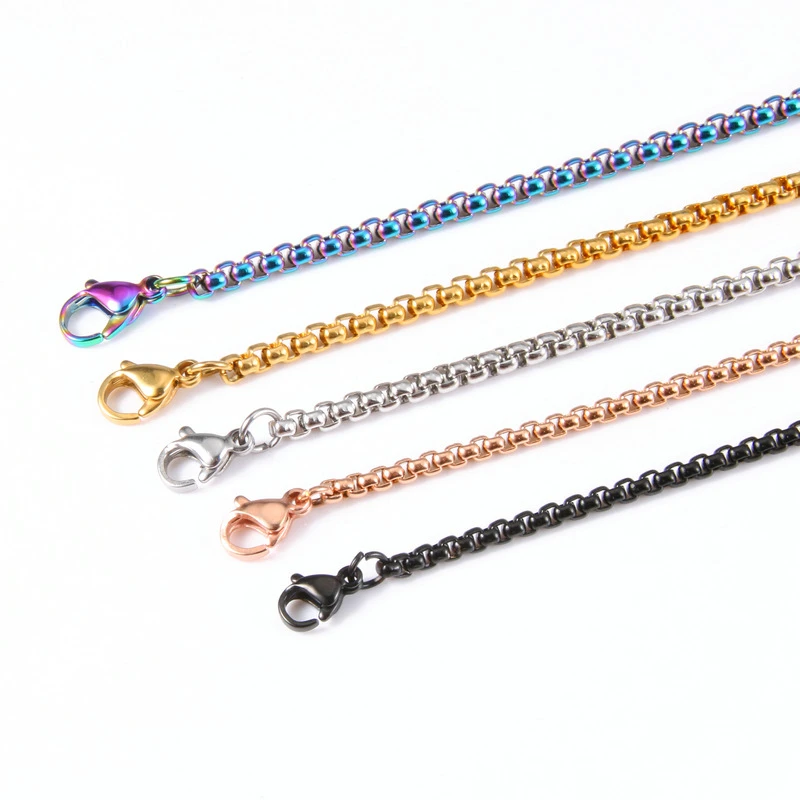 Rope Chain Box Necklace Stainless Steel Chains Link Necklaces Pendant DIY Jewelry Never Rub Off 2MM 2.5MM 3MM 4MM USENSET