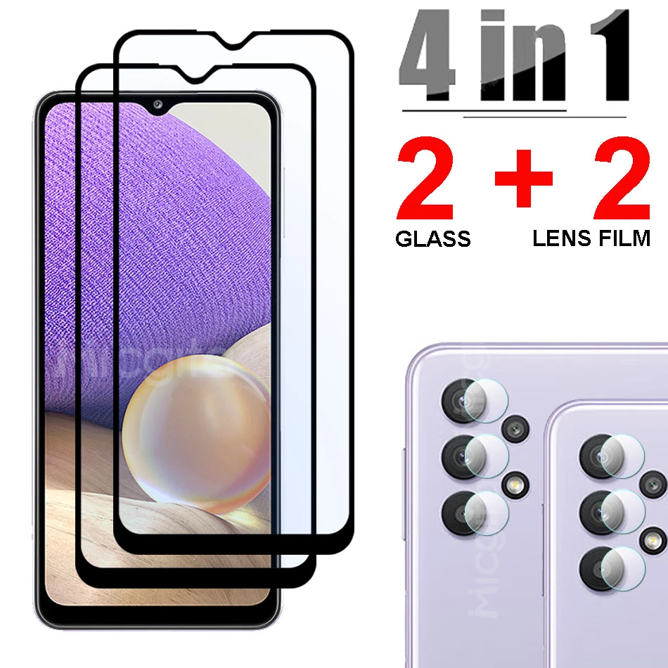 4 in 1 Tempered Glass For Samsung Galaxy A32 5G A22 A12 A42 A21S A31 A41 Screen Protector Camera Lens Film For Samsung A32 Glass