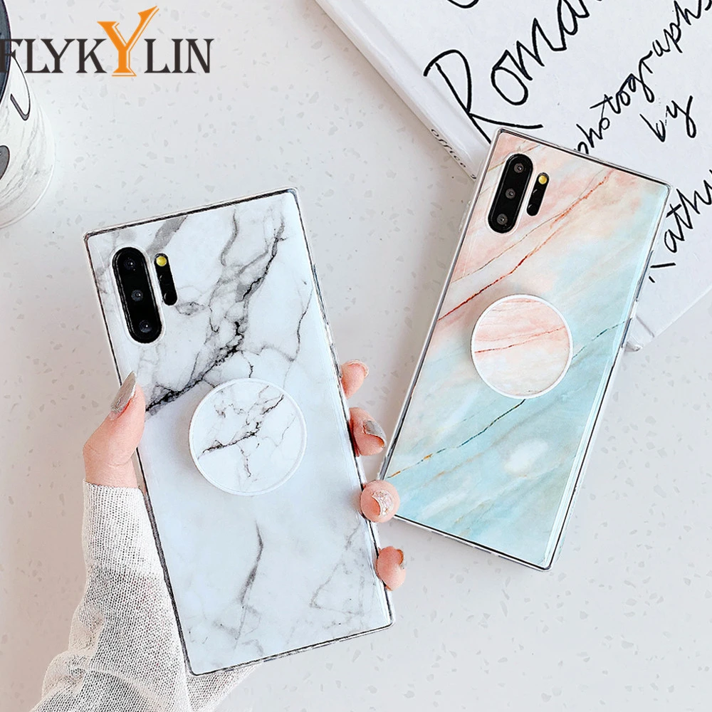 FLYKYLIN Marble Phone Case With Stand Holder For Samsung S21 S20 S10 S9 S8 S7 Plus Note 20 Ultra 10 Plus Case Silicon Back Cover