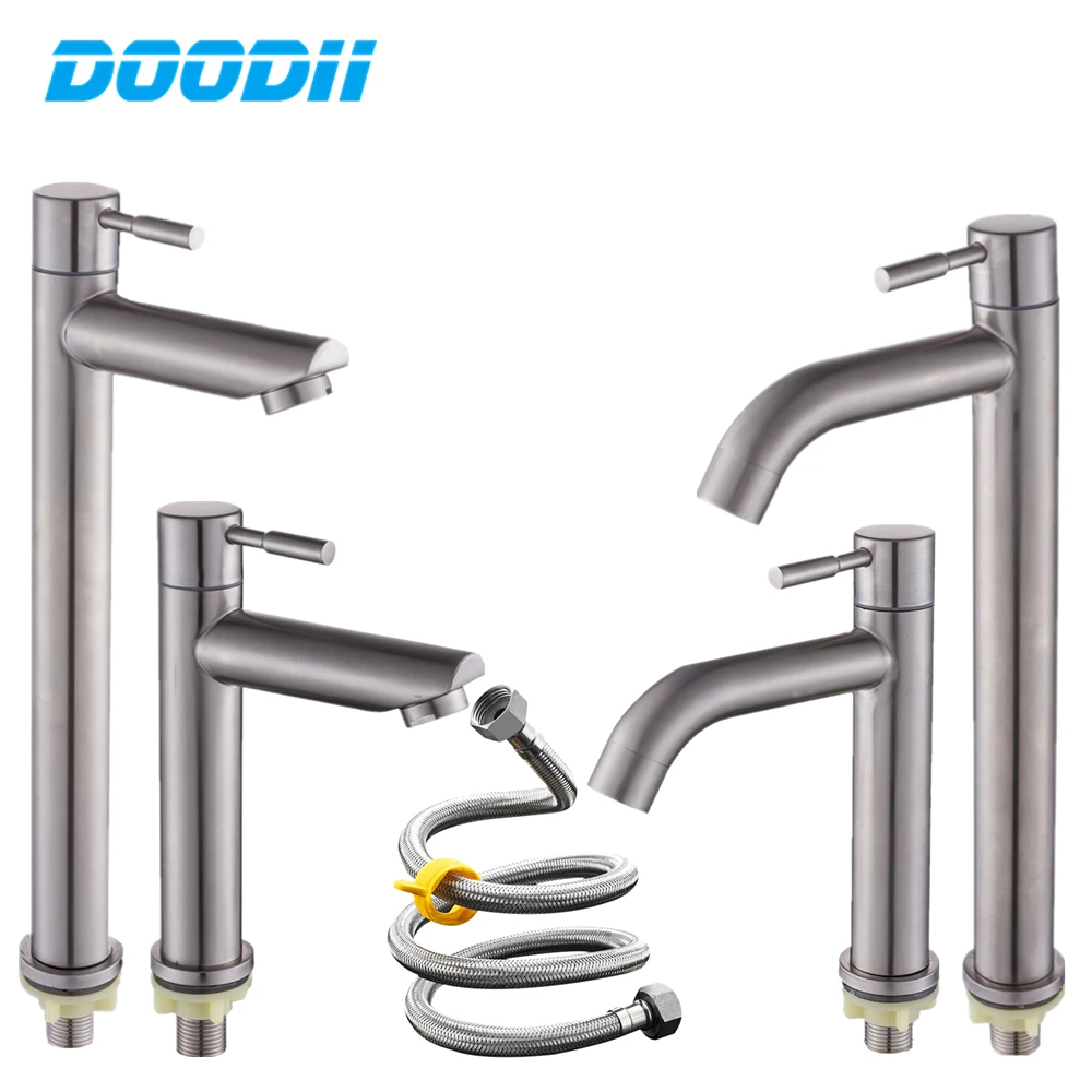 Stainless Steel Bathroom Faucet Deck Mounted Single Cold Faucet Rust And Corrosion Resistance Bathroom Sink Water Tap Torneira