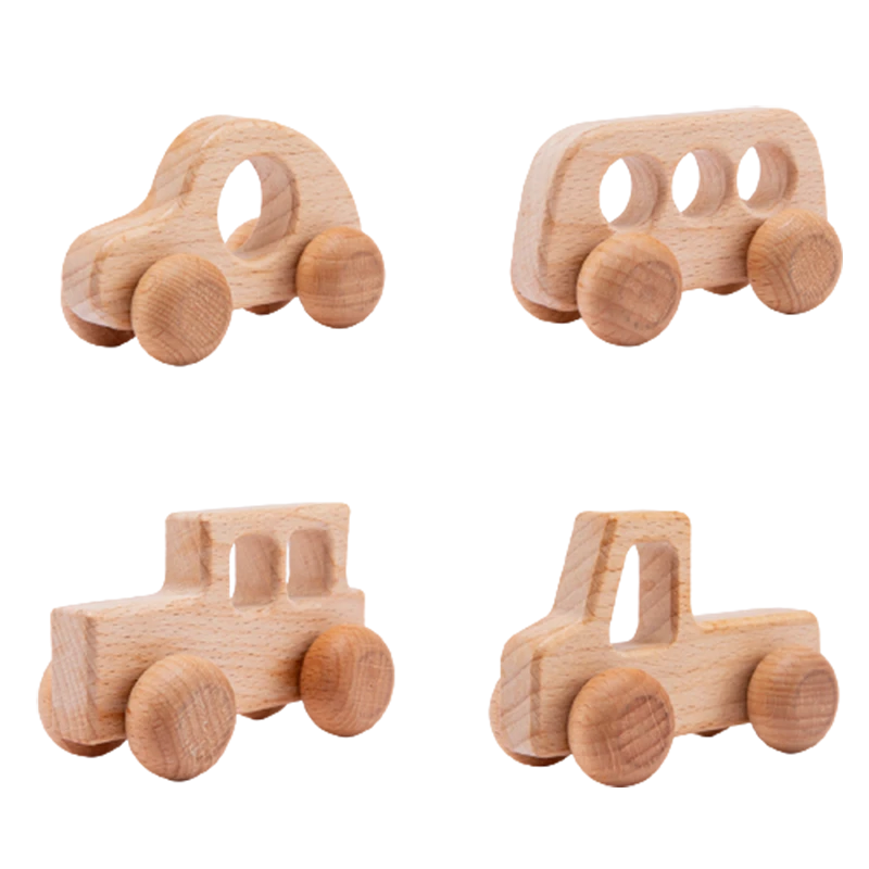1 PCS Wooden Toys Organic Beech Wooden Car For Babies Montessori Toys Rattle Brain Game Toys Handmade Crafts Gift Child Block