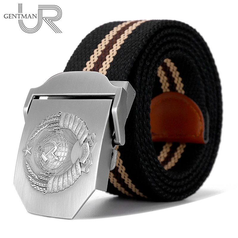 New Men & Women High Quality Belt 3D Soviet National Emblem Canvas Military Belt Soviet Memory CCCP Luxury Jeans Tactical Belt