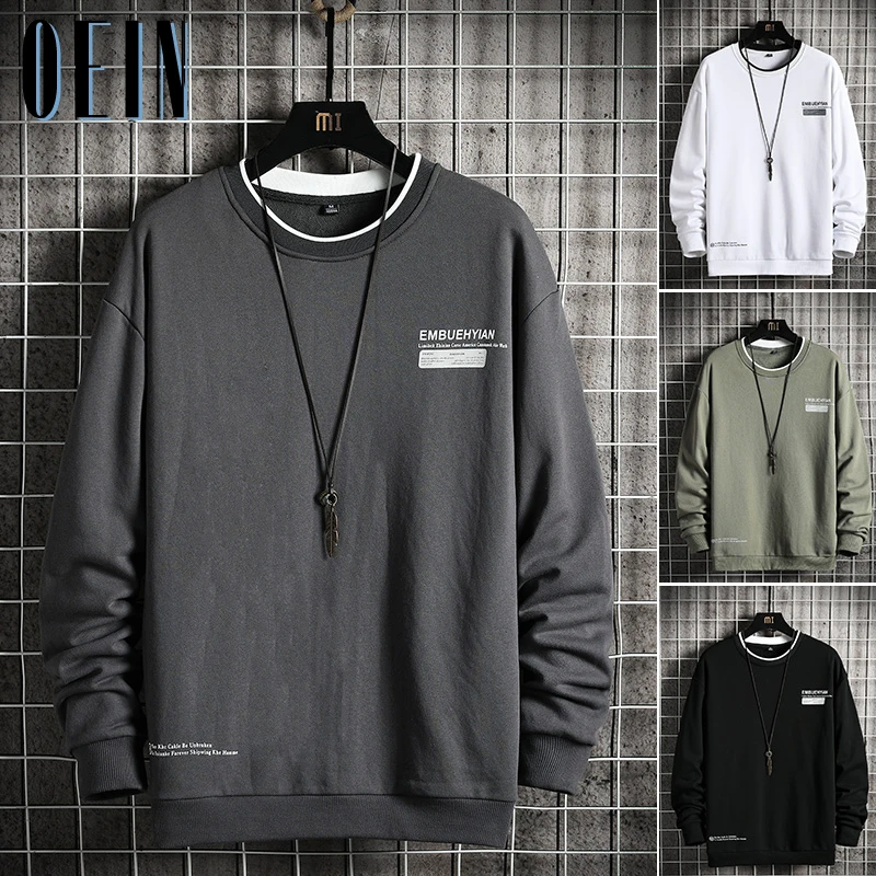 OEIN 2021 New Fashion Hoodies Men Round Collar Solid Color Mens Sweatshirts Autumn Long Sleeve Streetwear Male Casual Pullovers