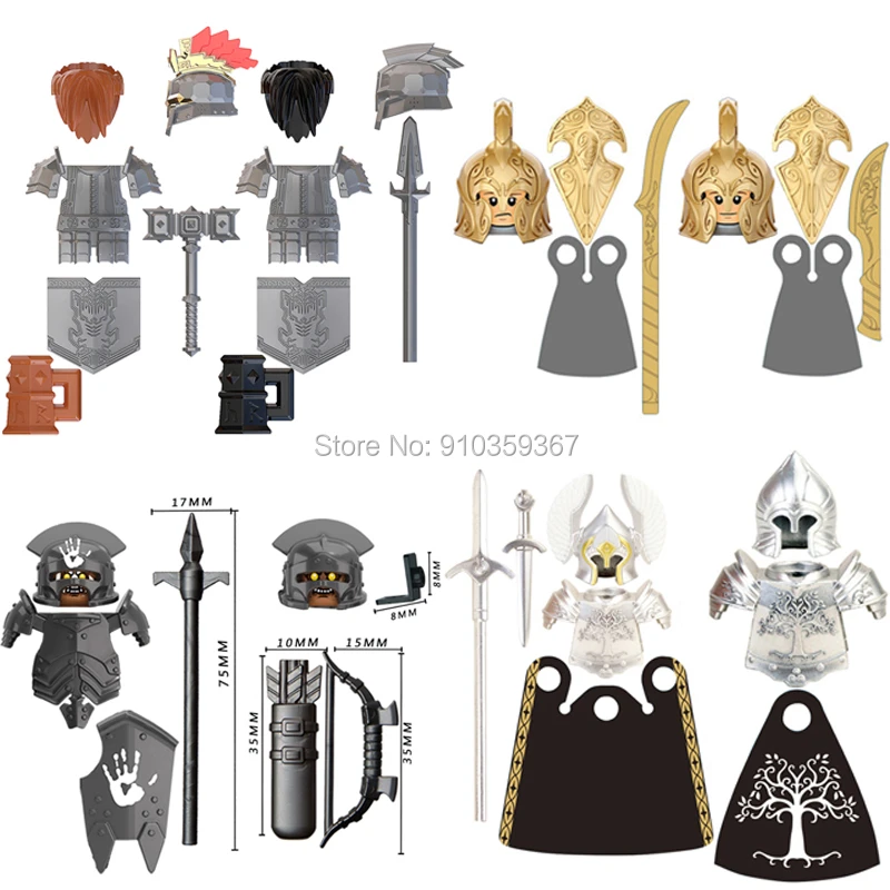 Single Sell Koruit Medieval Knights Uruk-hai Noldo Elves Gondor Warrior Dwarf Building Block Accessories Toys For Kid