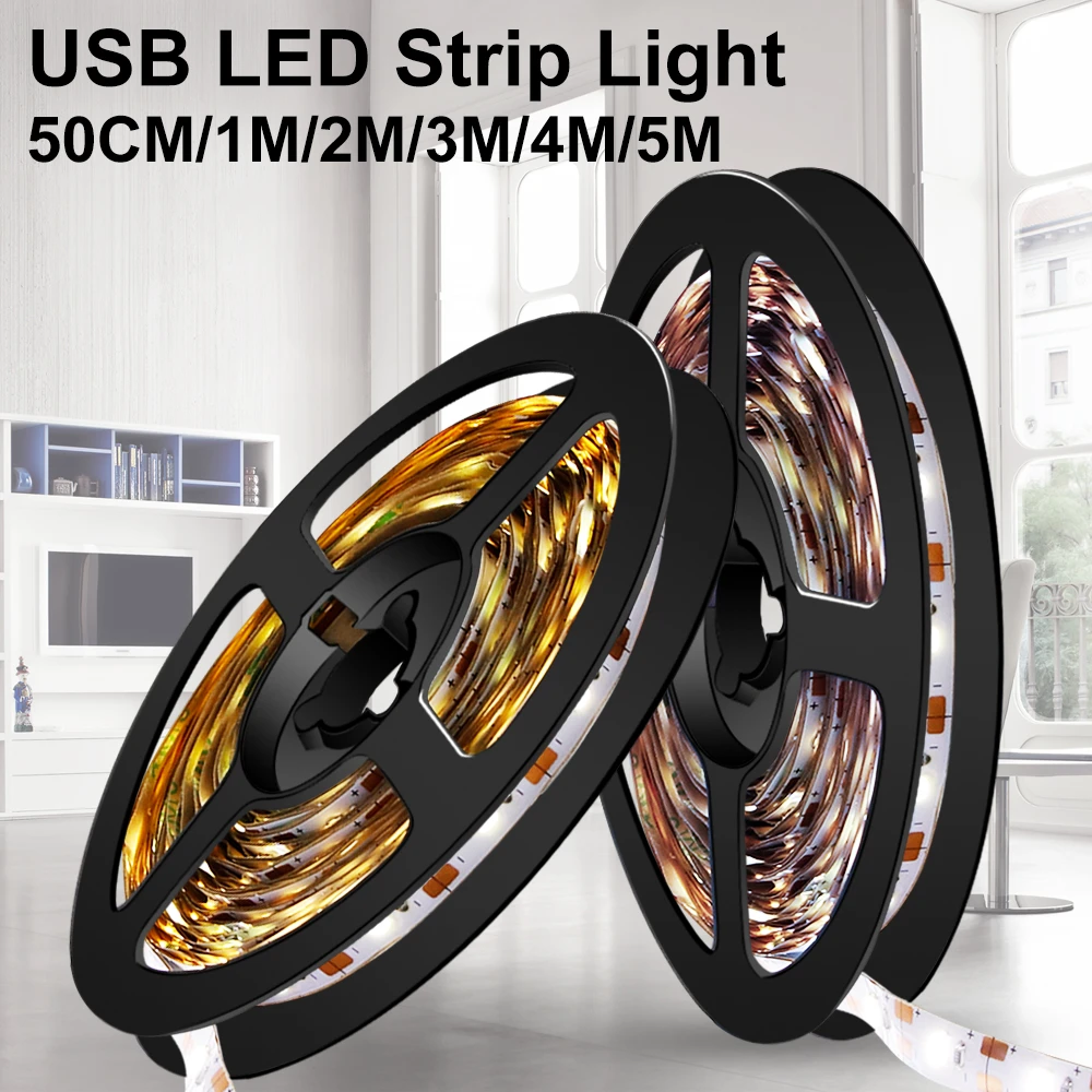 USB LED Strips Lamp 5V TV LED Backlight Ampoule 0.5M 1M 2M 3M 4M 5M Flexible Neon Light Strip Tape Ribbon Room Decorate 2835SMD