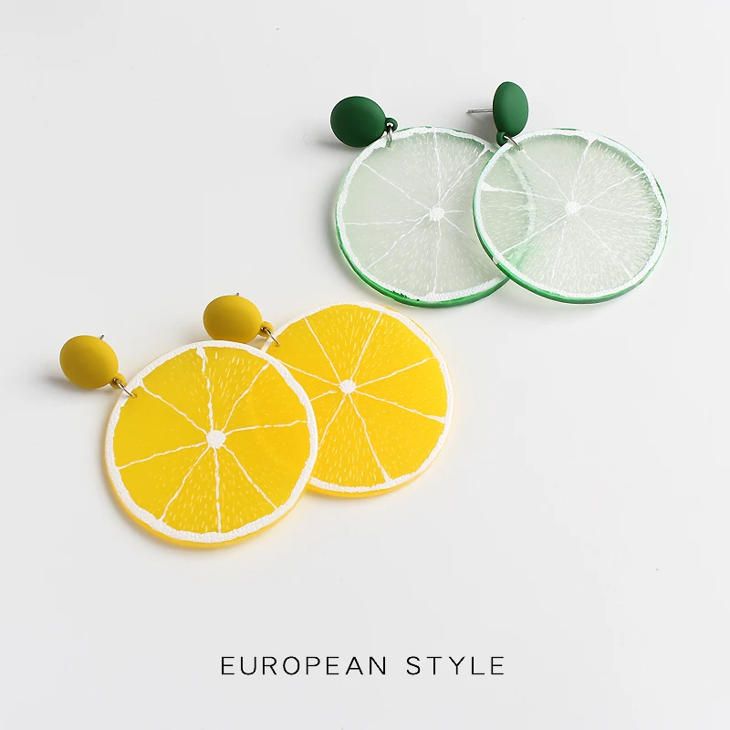 Summer Style Fresh Lemon Dangle Earrings For Women 2019 Korean Plant Resin Exaggerated Dangle Earrings Jewelry Earrings Earings