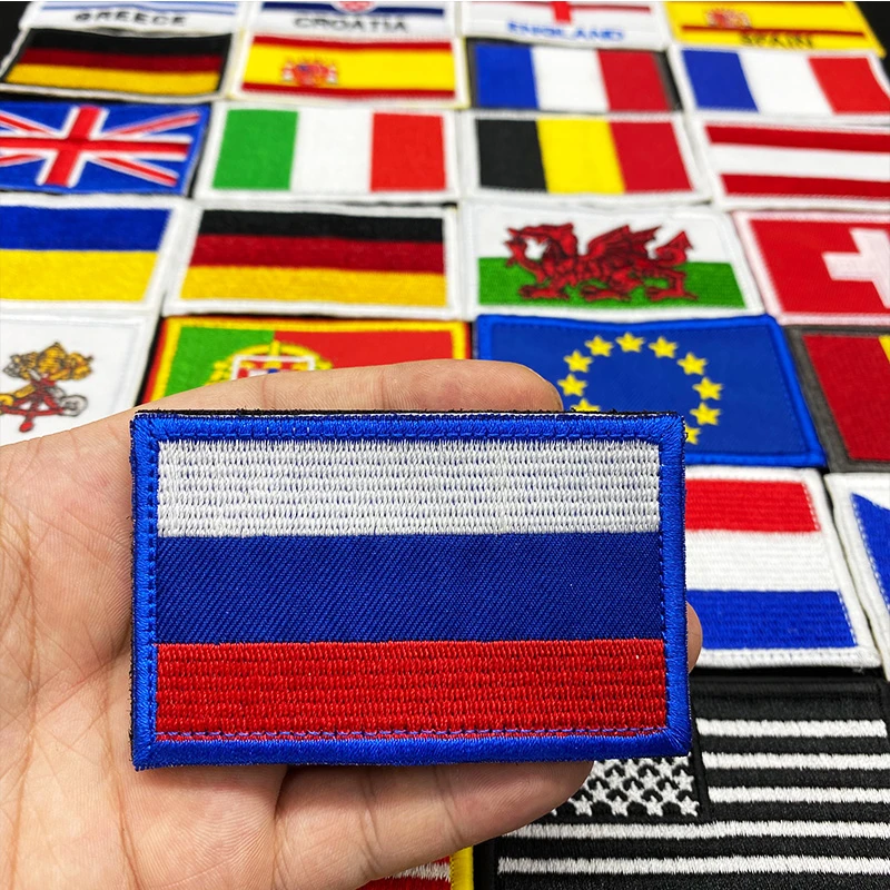 Country Flag Embroidered Velcro patch Russia Spain Turkey France EU Tactical Military Patches Army Backpack Cloth Decoration