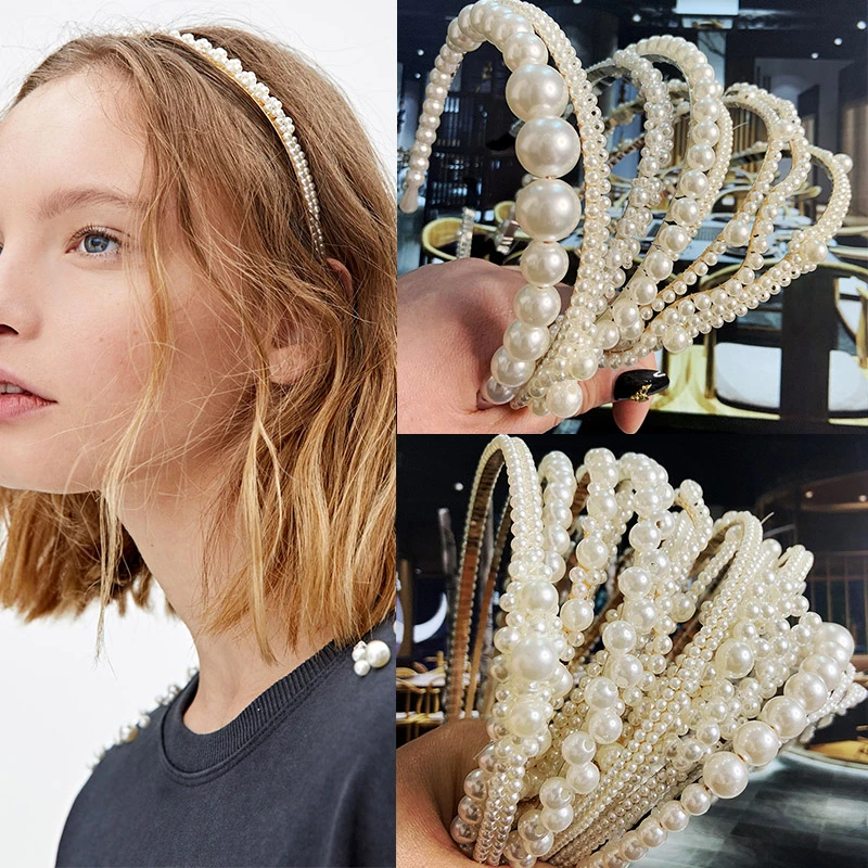 23 Styles Simulation Pearl Hairbands Women Hair Accessories Korean Handmade Bow Flower Hoops Headband Wedding Ornaments 2021 New