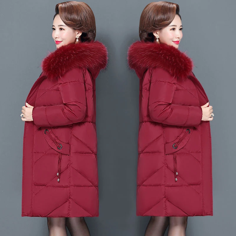 Women Colorful Fur Collar Long Winter Jacket Hooded Down Cotton Coat Thick Warm Jacket Cotton Padded Wadded Parkas XL-6XL W2233