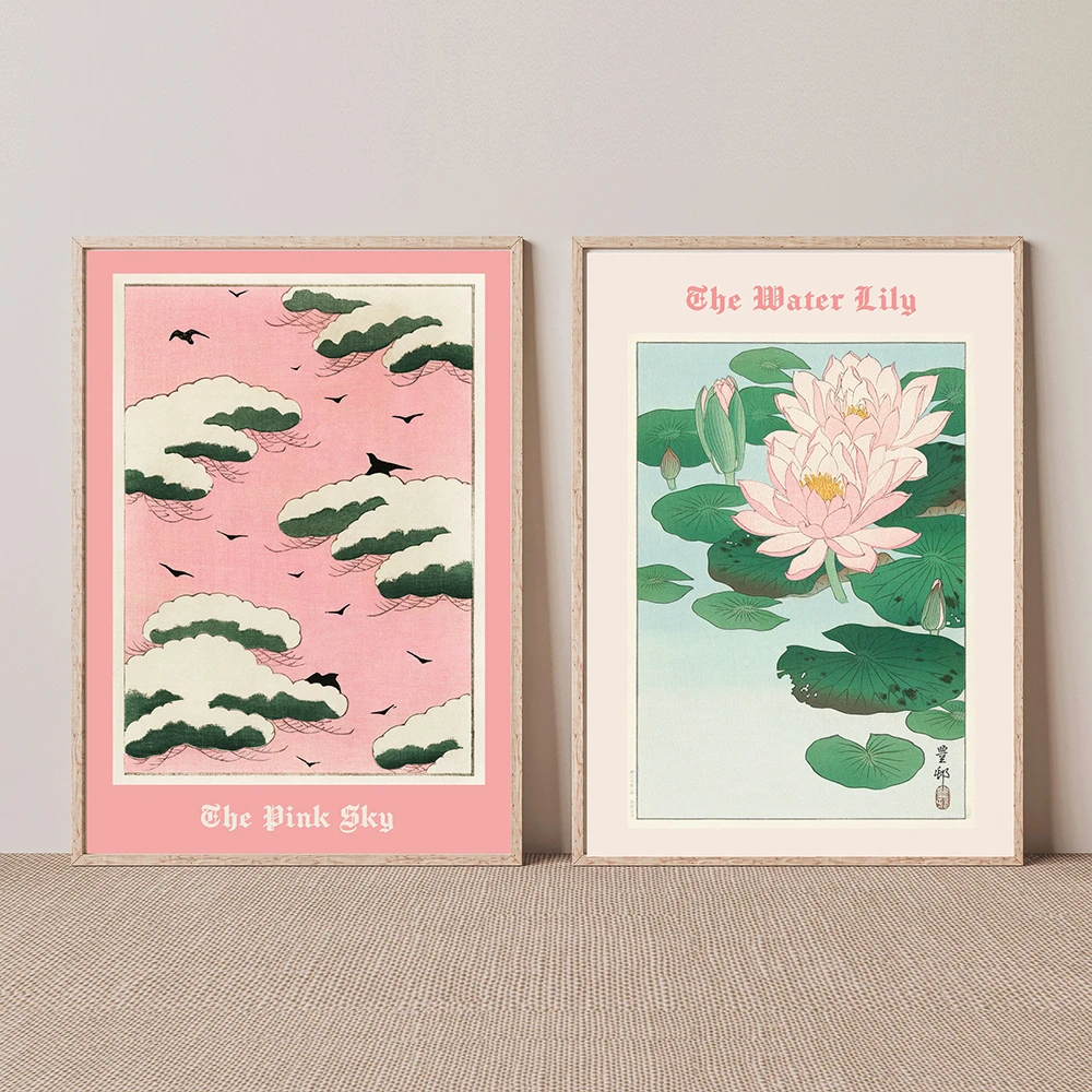 Pink Sky Water Lily Posters Print Vintage Japanese Wall Art Cover Magazine Canvas Painting Exhibition Home Decoration Room