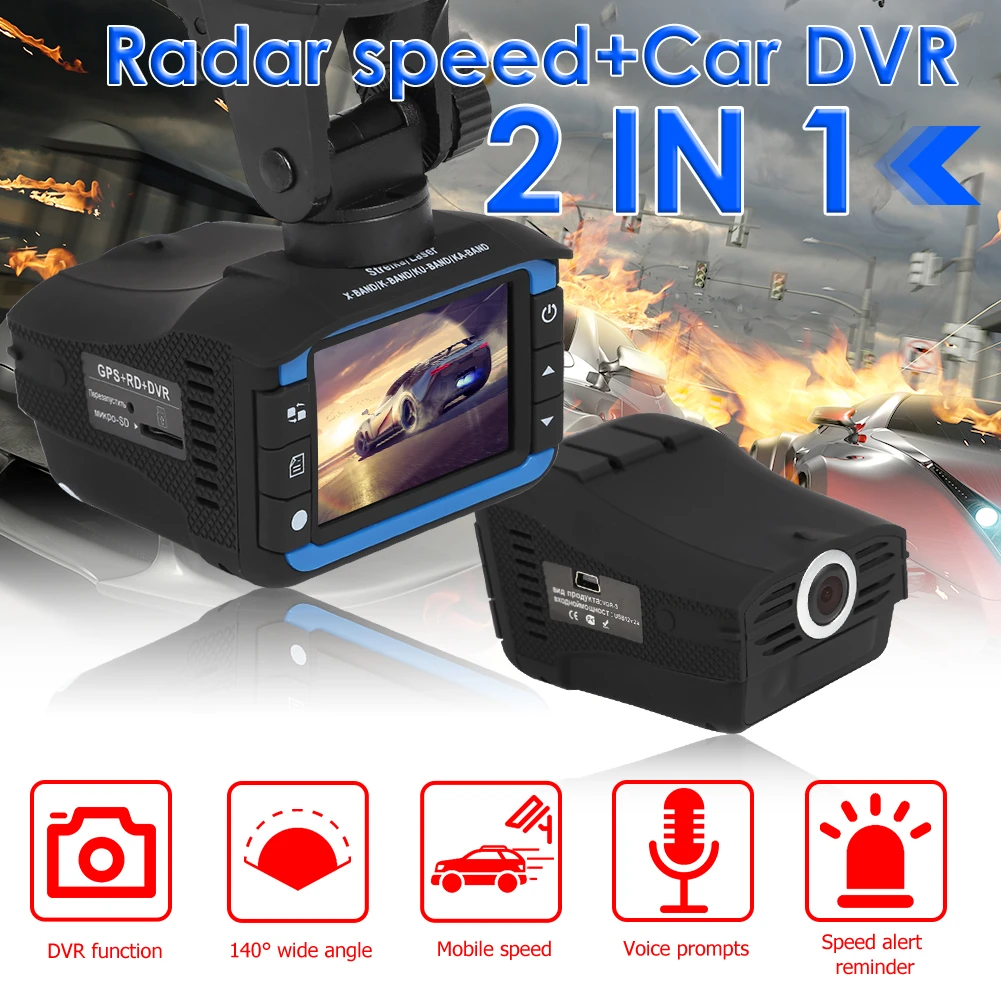 2in1 HD 1280p Car DVR Dashboard Camera 140 Angle Lens Radar Detector English Russian Voice Alert Alarm X CT K La Band w/TF Card