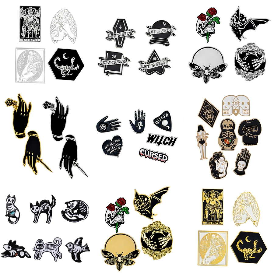 4-7pcs Brooch set Punk Dark Witch Devil Skull Magic Ball Bee Bat Enamel Pin Denim Shirt Lapel Pin Badge Gothic Jewelry