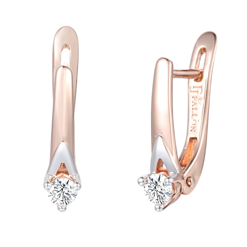 FJ Women Girls Drop Earrings 585 Rose Gold Color White V Color  White Cubic Zircon Jewelry Earrings