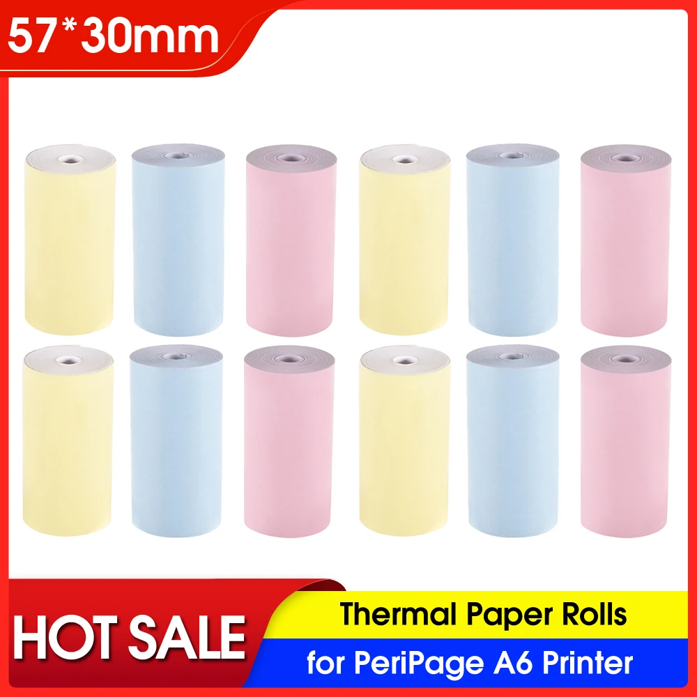 3-12 Roll Printable Thermal Paper Roll Thermal Paper 57*30mm for PeriPage A6 Thermal Printer PAPERANG P1/P2