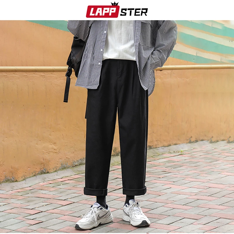 LAPPSTER Men Korean Fashions Harem Pants Wide Leg Joggers 2021 Mens Black Loose Sweatpants Japan Style Straight Pants Trousers