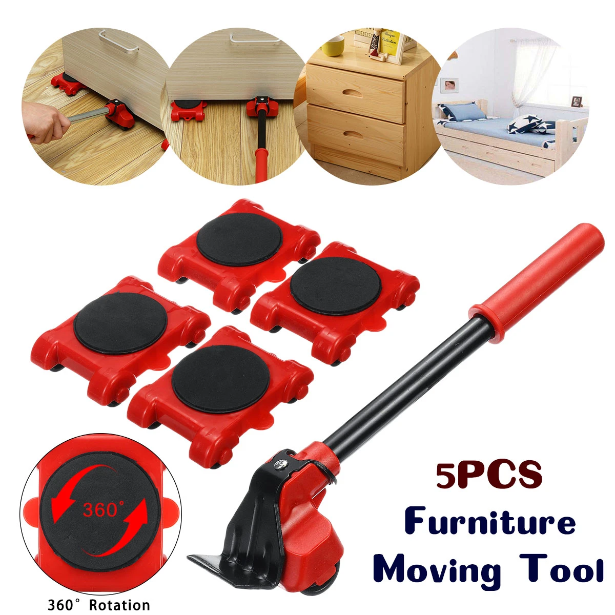 Heavy Duty Furniture Lifter Transport Tool Furniture Mover set 4 Move Roller 1 Wheel Bar for Lifting Moving Furniture Helper