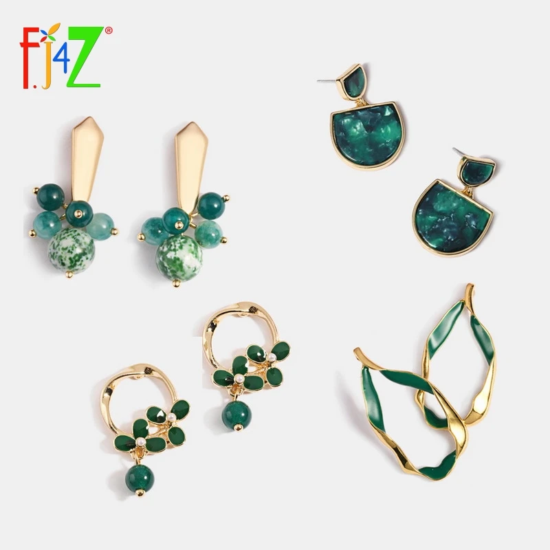 F.J4Z Hot Green Earrings Collection for Women Stone Acrylic Cat Eye Enamel Delicate Stud Earrings Anti-allergy Earring Jewelry