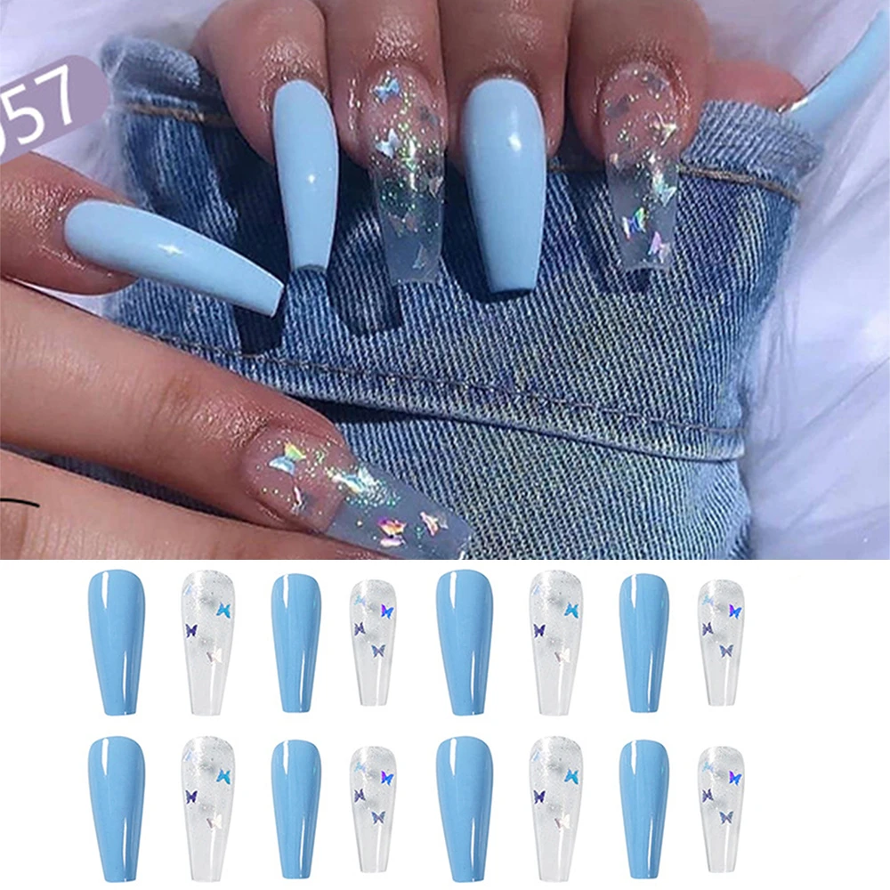 Professional fake nails overhead with glue coffin artificial nails tips with designs press on nail false nails set nail art tool