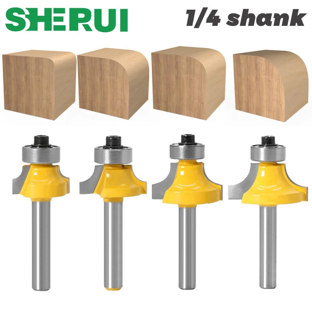 1pc 1/4 shank Corner Round Over Router Bit with Bearing for Wood Woodworking Tool Tungsten Carbide Milling Cutter