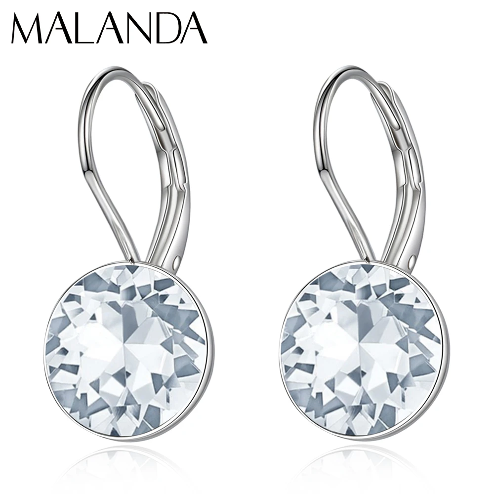 Malanda Crystal From Swarovski Classic Round Small Bella Stud Earrings For Women New Fashion Earrings Wedding Jewelry Girl Gift