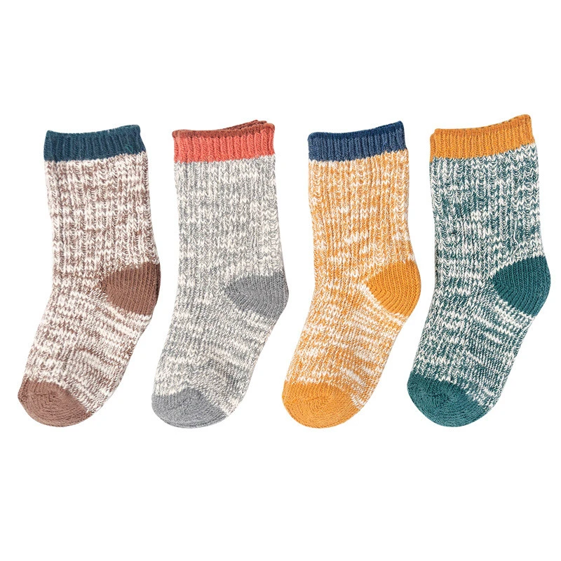 4Pairs/lot Kids Girls Socks Woolen Knitted Socks for Boy Winter Warm Socks for Girls Thick Children Stuff Suitable for 1-12Years