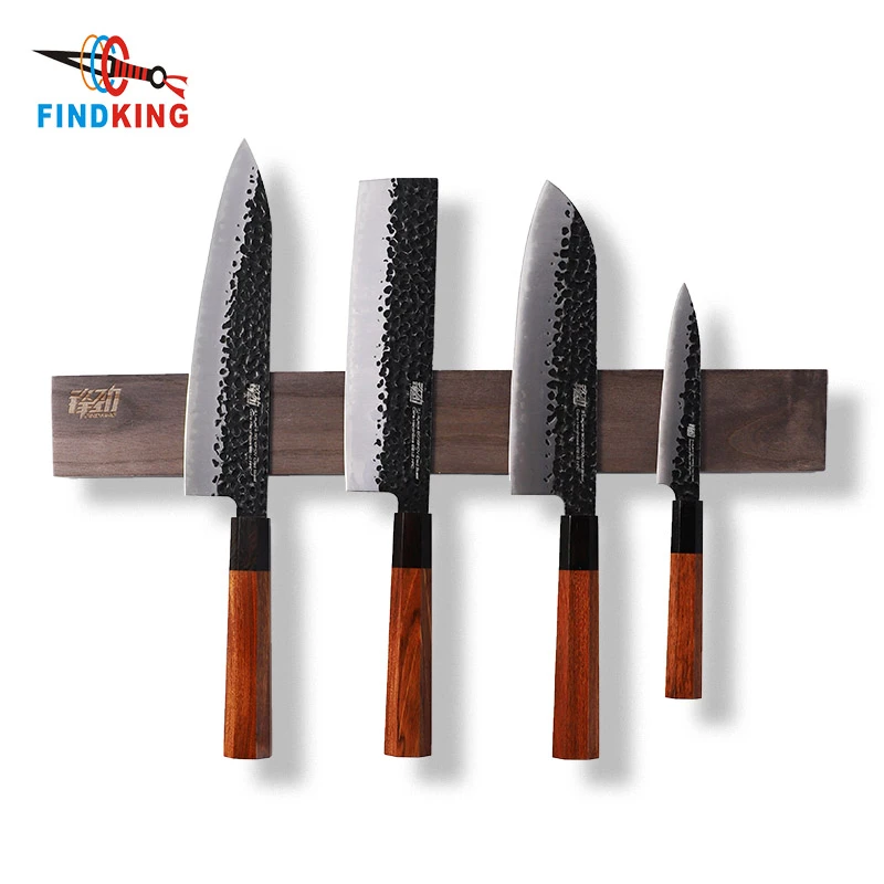 New design FINDKING Powerful Magnetic Knife Strip Handmade Acacia wood knives Holder Wall Mount Block  3pcs 12' 16' 18 inch rack