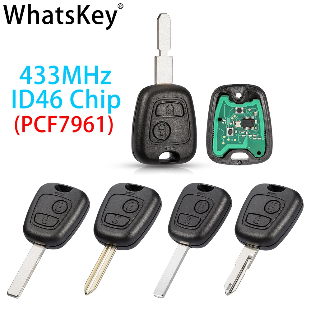 WhatsKey 2 Buttons 433Mhz Remote Car Key For Peugeot 307 206 407 Partner Citroen C1 C2 C3 VA2/HU83 blade With ID46 PCF7961 chip