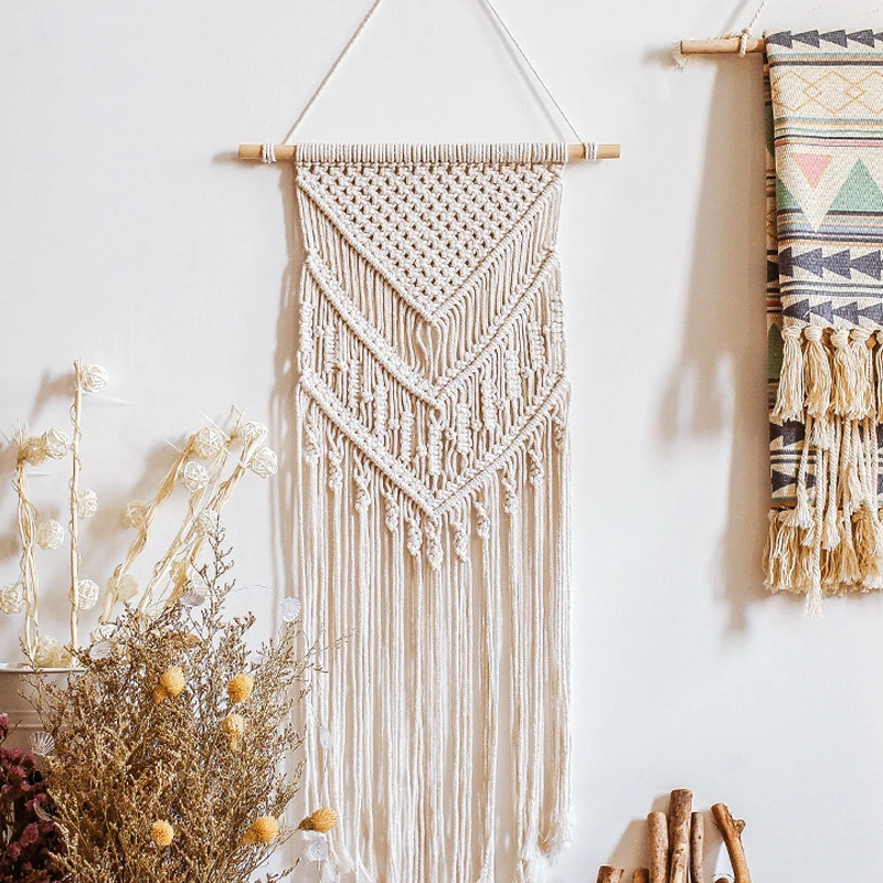 Macrame Handmade Wall Hanging Home Decoration Bohemian Handmade Woven Pure Cotton Tapestry Geometric Home Decor Handicraft Gift