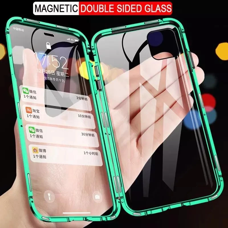 360 Metal Magnetic Adsorption Case For iPhone 12 11 Pro XS Max X XR Double-Sided Glass Case For iPhone 7 8 6 6s Plus XS SE Cover