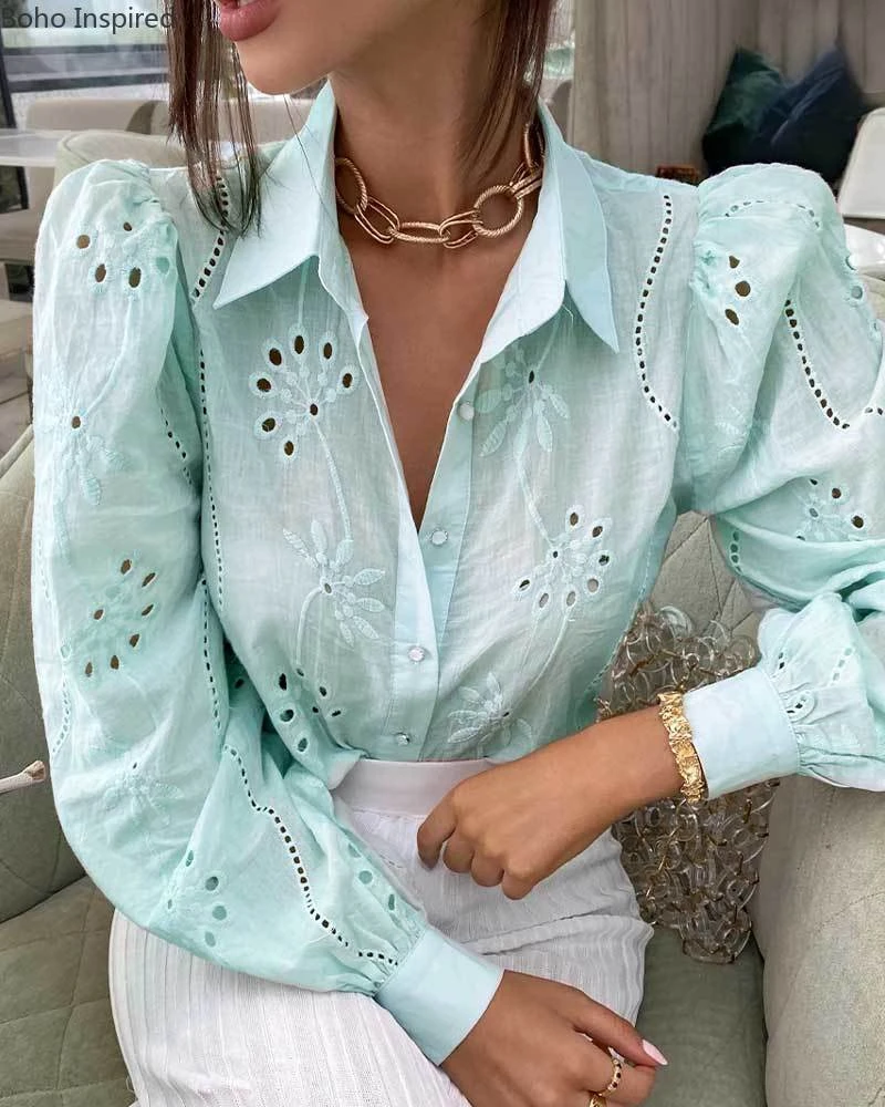 BOHO INSPIRED Shirts Blouses Women Fashion Casual Tops Female Turn-Down Collar Long Sleeve Blouse Ol Style Shirt Simple Top