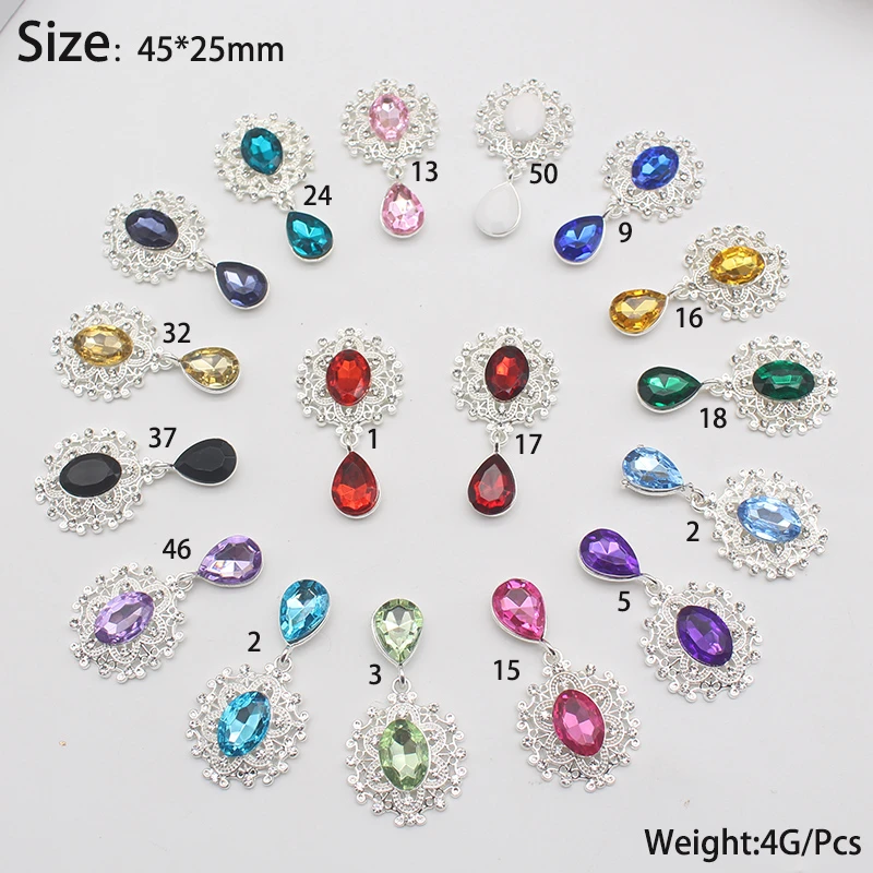 YWXINXI 10Pcs New Flatback Brooch Pendant 26*46mm Beautiful Alloy crystal Diy Jewelry Accessories craft production wholesale